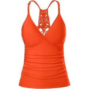 imageHolipick Tankini for Women V Neck Tummy Control Swim Top Ruched Bathing Suit No BottomBrick Red