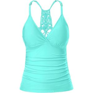 imageHolipick Tankini for Women V Neck Tummy Control Swim Top Ruched Bathing Suit No BottomLight Bluegreen