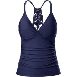 imageHolipick Tankini for Women V Neck Tummy Control Swim Top Ruched Bathing Suit No BottomNavy Blue