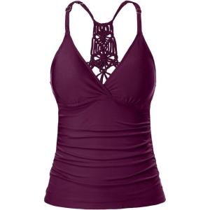 imageHolipick Tankini for Women V Neck Tummy Control Swim Top Ruched Bathing Suit No BottomPurple