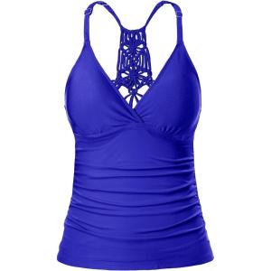 imageHolipick Tankini for Women V Neck Tummy Control Swim Top Ruched Bathing Suit No BottomRoyal Blue