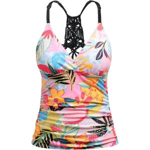 imageHolipick Tankini for Women V Neck Tummy Control Swim Top Ruched Bathing Suit No BottomWhite Floral