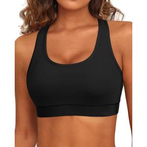 imageHolipick Womens Sports Bra Bikini Tops Racerback Swim Top Scoop Neck Bathing Suits Top Modest Padded Crop Tops Swimsuit OnlyBlack