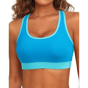 imageHolipick Womens Sports Bra Bikini Tops Racerback Swim Top Scoop Neck Bathing Suits Top Modest Padded Crop Tops Swimsuit OnlyBlue