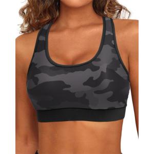 imageHolipick Womens Sports Bra Bikini Tops Racerback Swim Top Scoop Neck Bathing Suits Top Modest Padded Crop Tops Swimsuit OnlyCamo