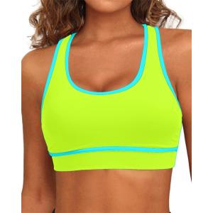imageHolipick Womens Sports Bra Bikini Tops Racerback Swim Top Scoop Neck Bathing Suits Top Modest Padded Crop Tops Swimsuit OnlyNeon Yellowgreen