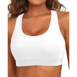 imageHolipick Womens Sports Bra Bikini Tops Racerback Swim Top Scoop Neck Bathing Suits Top Modest Padded Crop Tops Swimsuit OnlyWhite