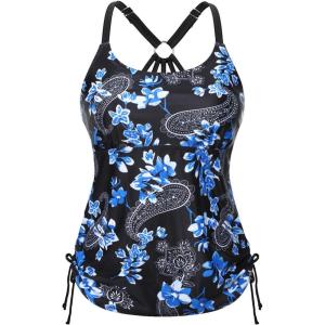 imageHolipick Womens Tankini Swim Top Only Tankini Bathing Suit Tops No BottomPrinted Blue Flower