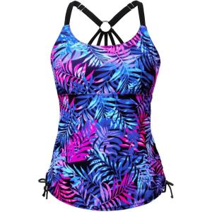 imageHolipick Womens Tankini Swim Top Only Tankini Bathing Suit Tops No BottomPurple Blue Leaf
