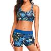 imageHolipick 3 Piece Tankini Swimsuits for Women Tummy Control Bathing Suits Swim Tank Top with Bra Boy Shorts Teen SwimwearBlue Floral2
