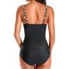imageHolipick Women One Piece Swimsuits Tummy Control Bathing Suit Ruffle V Neck Swimwear Slimming MonokiniLeopard Black