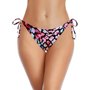 imageHolipick Bikini Bottoms for Women String Bathing Suit Bottom with Moderate Coverage Low Waist Swim BottomColorful Leopard