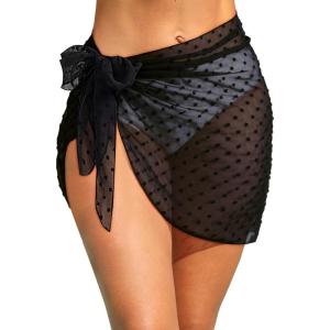 imageHolipick Sarong Cover Up Wrap Skirt Bathing Suit Sheer Swimsuit Sarong for Beach Chiffon CoverupBlackswiss Dot
