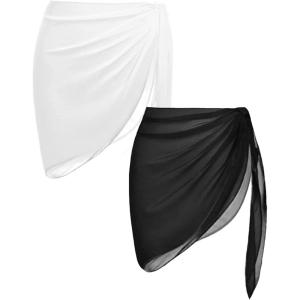 imageHolipick Sarong Cover Up Wrap Skirt Bathing Suit Sheer Swimsuit Sarong for Beach Chiffon CoverupBlackwhite