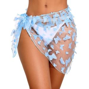 imageHolipick Sarong Cover Up Wrap Skirt Bathing Suit Sheer Swimsuit Sarong for Beach Chiffon CoverupBlue