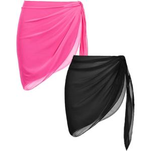 imageHolipick Sarong Cover Up Wrap Skirt Bathing Suit Sheer Swimsuit Sarong for Beach Chiffon CoverupPinkblack