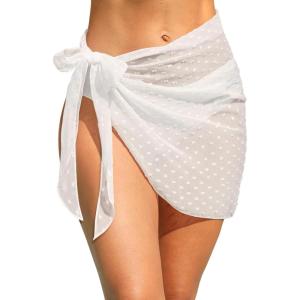 imageHolipick Sarong Cover Up Wrap Skirt Bathing Suit Sheer Swimsuit Sarong for Beach Chiffon CoverupWhiteswiss Dot