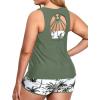 imageHolipick Women Plus Size 3 Piece Tankini Swimsuits Tummy Control Bathing Suits with Boy Shorts Tank Top with Sports BraGreen Palm Tree