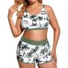 imageHolipick Women Plus Size 3 Piece Tankini Swimsuits Tummy Control Bathing Suits with Boy Shorts Tank Top with Sports BraGreen Palm Tree