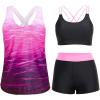 imageHolipick 3 Piece Tankini Swimsuits for Women Tummy Control Bathing Suits Swim Tank Top with Bra Boy Shorts Teen SwimwearPink Gradients