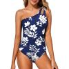 imageHolipick One Shoulder One Piece Swimsuit for Women Tummy Control Bathing Suits Modest Full Coverage Keyhole SwimwearNavy Floral