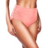 imageHolipick Women High Waisted Bikini Bottom Full Coverage Bathing Suits Bottoms Mid Waist Tummy Control Swim BottomCoral Pink