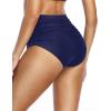 imageHolipick Women High Waisted Bikini Bottom Full Coverage Bathing Suits Bottoms Mid Waist Tummy Control Swim BottomSolid Navy Blue