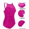imageHolipick Women Tummy Control One Piece Swimsuit Modest Bathing Suit Full Coverage High Neck SwimwearPurple Pink