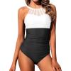 imageHolipick Women Tummy Control One Piece Swimsuit Modest Bathing Suit Full Coverage High Neck SwimwearBlack and White