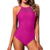 imageHolipick Women Tummy Control One Piece Swimsuit Modest Bathing Suit Full Coverage High Neck SwimwearPurple Pink