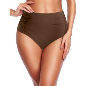 imageHolipick Women High Waisted Bikini Bottom Full Coverage Bathing Suits Bottoms Mid Waist Tummy Control Swim BottomDark Brown