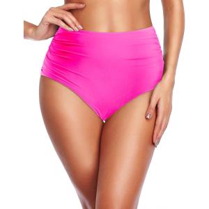 imageHolipick Women High Waisted Bikini Bottom Full Coverage Bathing Suits Bottoms Mid Waist Tummy Control Swim BottomPink