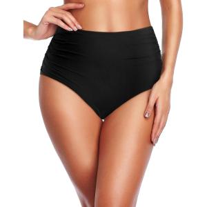 imageHolipick Women High Waisted Bikini Bottom Full Coverage Bathing Suits Bottoms Mid Waist Tummy Control Swim BottomSolid Black