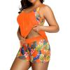 imageHolipick Plus Size Tankini Swimsuit for Women Two Piece Tummy Control Bathing Suit Blouson Racerback Tankini Top with ShortsOrange Flowers