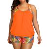 imageHolipick Plus Size Tankini Swimsuit for Women Two Piece Tummy Control Bathing Suit Blouson Racerback Tankini Top with ShortsOrange Flowers