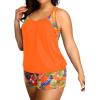 imageHolipick Plus Size Tankini Swimsuit for Women Two Piece Tummy Control Bathing Suit Blouson Racerback Tankini Top with ShortsOrange Flowers