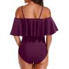 imageHolipick Women Off Shoulder One Piece Swimsuits Tummy Control Bathing Suits Vintage Ruffle SwimwearPurple