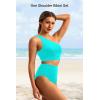 imageHolipick Women One Shoulder High Waisted Bikini Set Two Piece Tummy Control Swimsuits Full Coverage Bathing SuitAqua