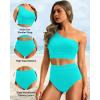 imageHolipick Women One Shoulder High Waisted Bikini Set Two Piece Tummy Control Swimsuits Full Coverage Bathing SuitAqua