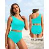 imageHolipick Women One Shoulder High Waisted Bikini Set Two Piece Tummy Control Swimsuits Full Coverage Bathing SuitAqua