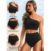 imageHolipick Women One Shoulder High Waisted Bikini Set Two Piece Tummy Control Swimsuits Full Coverage Bathing SuitBlack