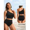 imageHolipick Women One Shoulder High Waisted Bikini Set Two Piece Tummy Control Swimsuits Full Coverage Bathing SuitBlack