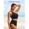 imageHolipick Women One Shoulder High Waisted Bikini Set Two Piece Tummy Control Swimsuits Full Coverage Bathing SuitBlack