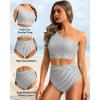 imageHolipick Women One Shoulder High Waisted Bikini Set Two Piece Tummy Control Swimsuits Full Coverage Bathing SuitBlack Stripes