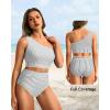 imageHolipick Women One Shoulder High Waisted Bikini Set Two Piece Tummy Control Swimsuits Full Coverage Bathing SuitBlack Stripes
