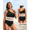 imageHolipick Women One Shoulder High Waisted Bikini Set Two Piece Tummy Control Swimsuits Full Coverage Bathing SuitBlack White