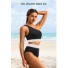 imageHolipick Women One Shoulder High Waisted Bikini Set Two Piece Tummy Control Swimsuits Full Coverage Bathing SuitBlack White