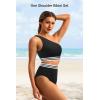 imageHolipick Women One Shoulder High Waisted Bikini Set Two Piece Tummy Control Swimsuits Full Coverage Bathing SuitBlack Woven
