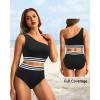 imageHolipick Women One Shoulder High Waisted Bikini Set Two Piece Tummy Control Swimsuits Full Coverage Bathing SuitBlack Woven