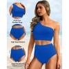 imageHolipick Women One Shoulder High Waisted Bikini Set Two Piece Tummy Control Swimsuits Full Coverage Bathing SuitBlue